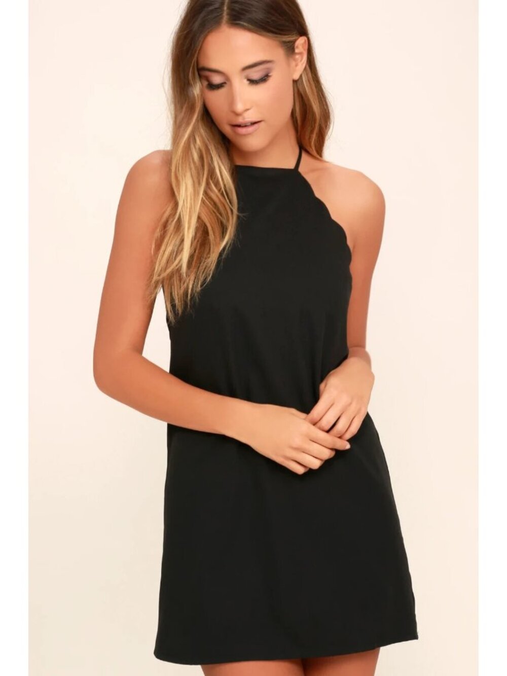 Lulus Dress Womens Extra Small Endlessly Endearing Black Mini Scalloped Halter